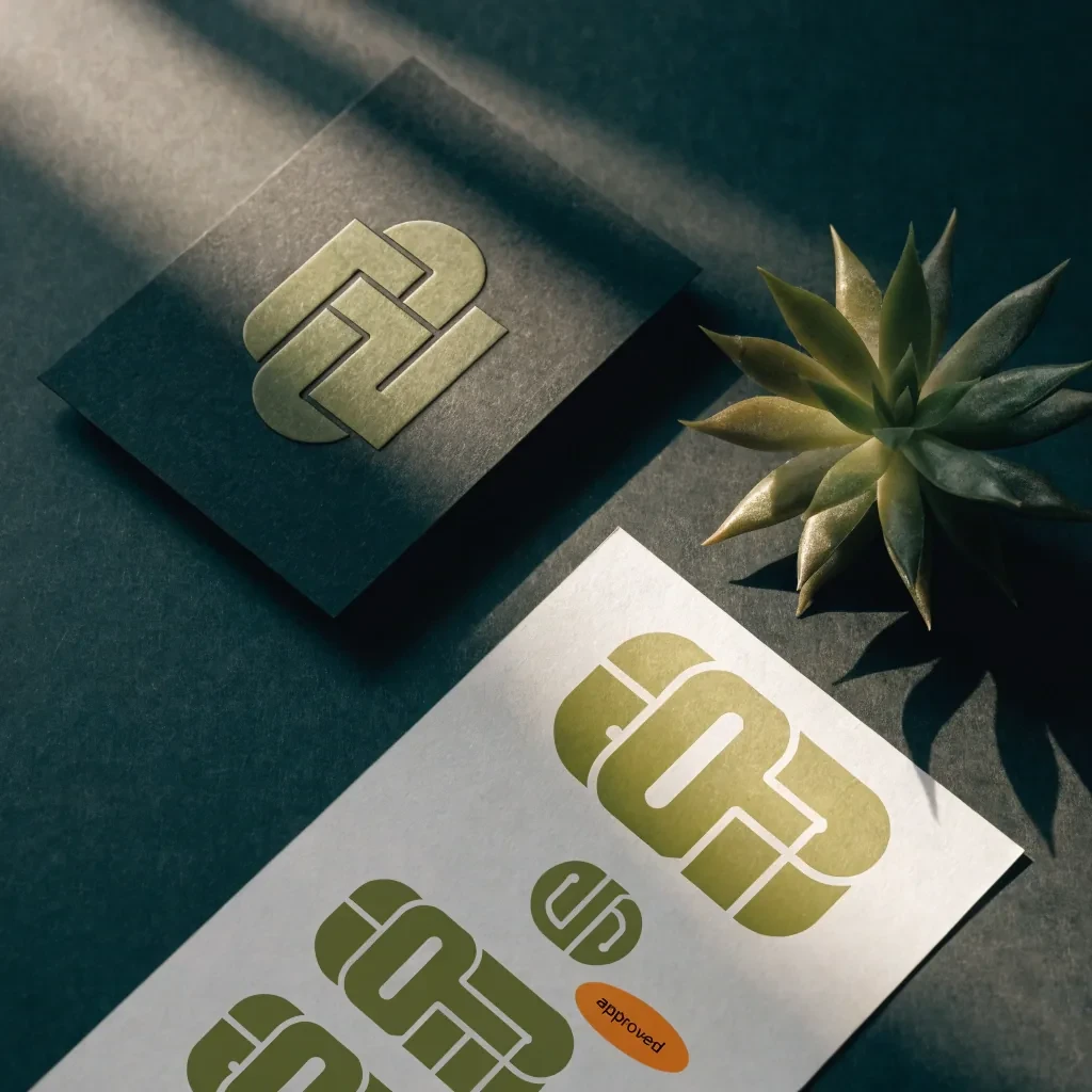 Embossovaná vizitka s logom a variácie brand marku — grafické práce Topoľčany